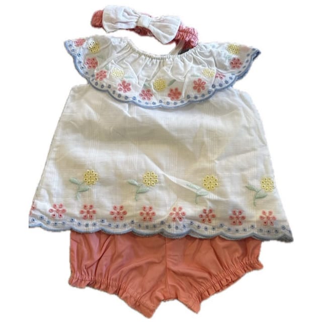 LM 3Pc Embroidered Top w/Shorties & Headband