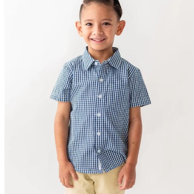 RB SS Button Down Shirt-Navy Gingham