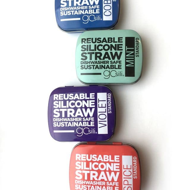 SS Reusable Silicone Straw w/ Travel Tin-Asst