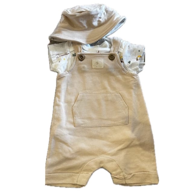 R&B 3Pc Shortall, Crawler & Hat Set-Safari