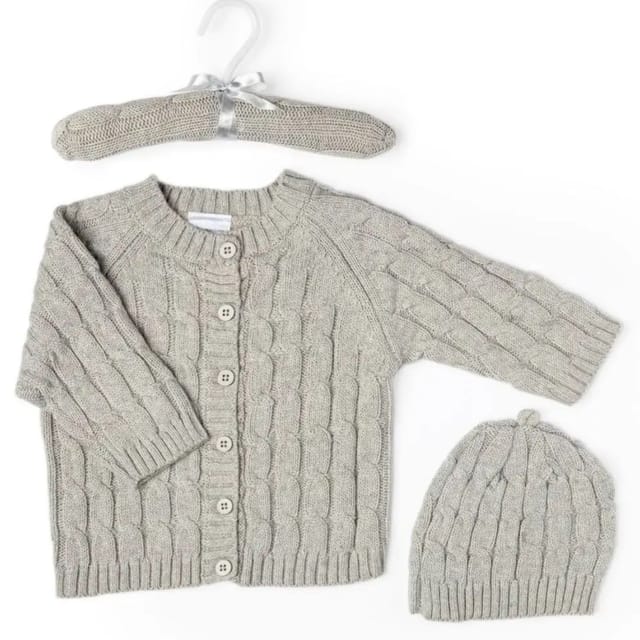 BM Cable Knit Sweater & Hat Set-Grey