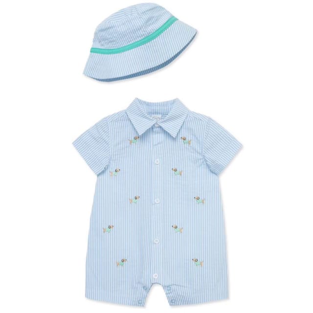LM 2Pc Puppy Embroidered Romper w/Hat Set